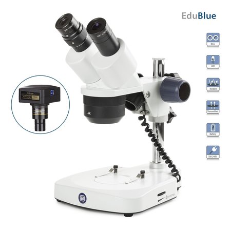 EUROMEX EduBlue 20X-40X Binocular Portable Stereo Microscope w/ 5MP USB 3 Digital Camera on Pillar Stand ED1402-P-5M3